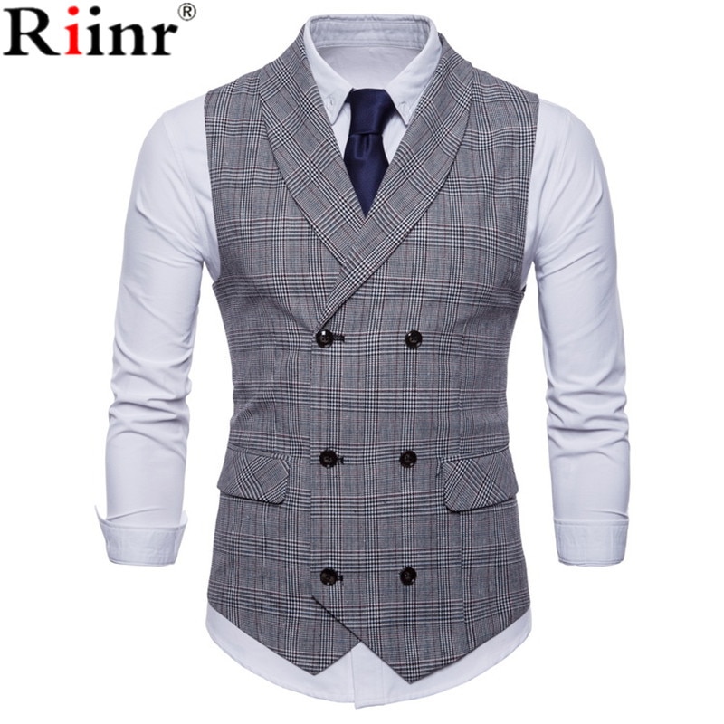 Riinr märke kostym väst herr jacka ärmlös beige grå brun vintage tweed väst vår höst plus size väst
