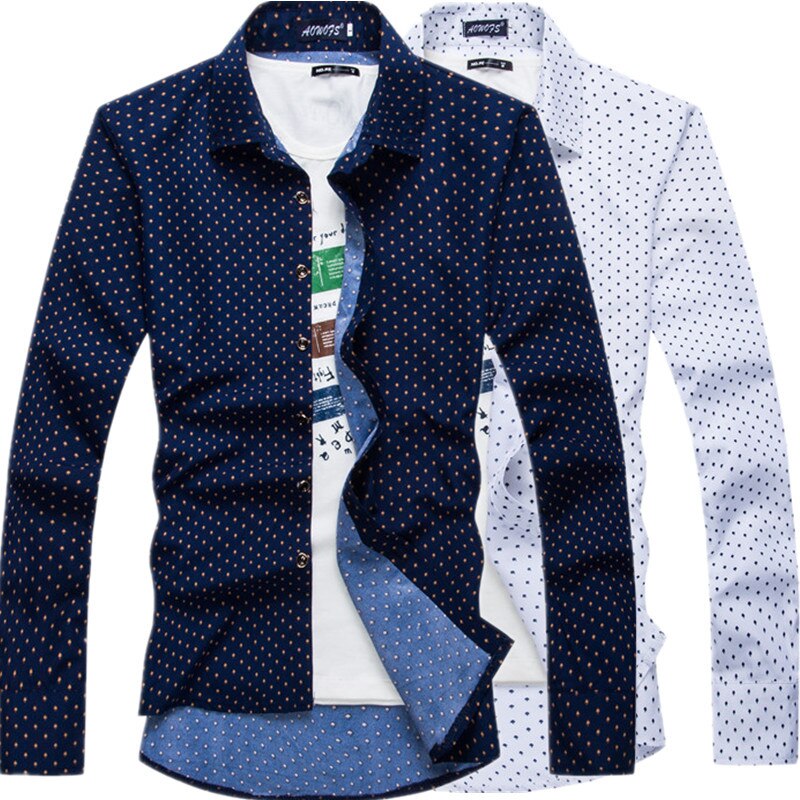 IceLion Summer Polka Dot Long Sleeve Mens Shirts Camisa Hombre Turn-down Collar Men's Shirts Casual Cotton Shirts