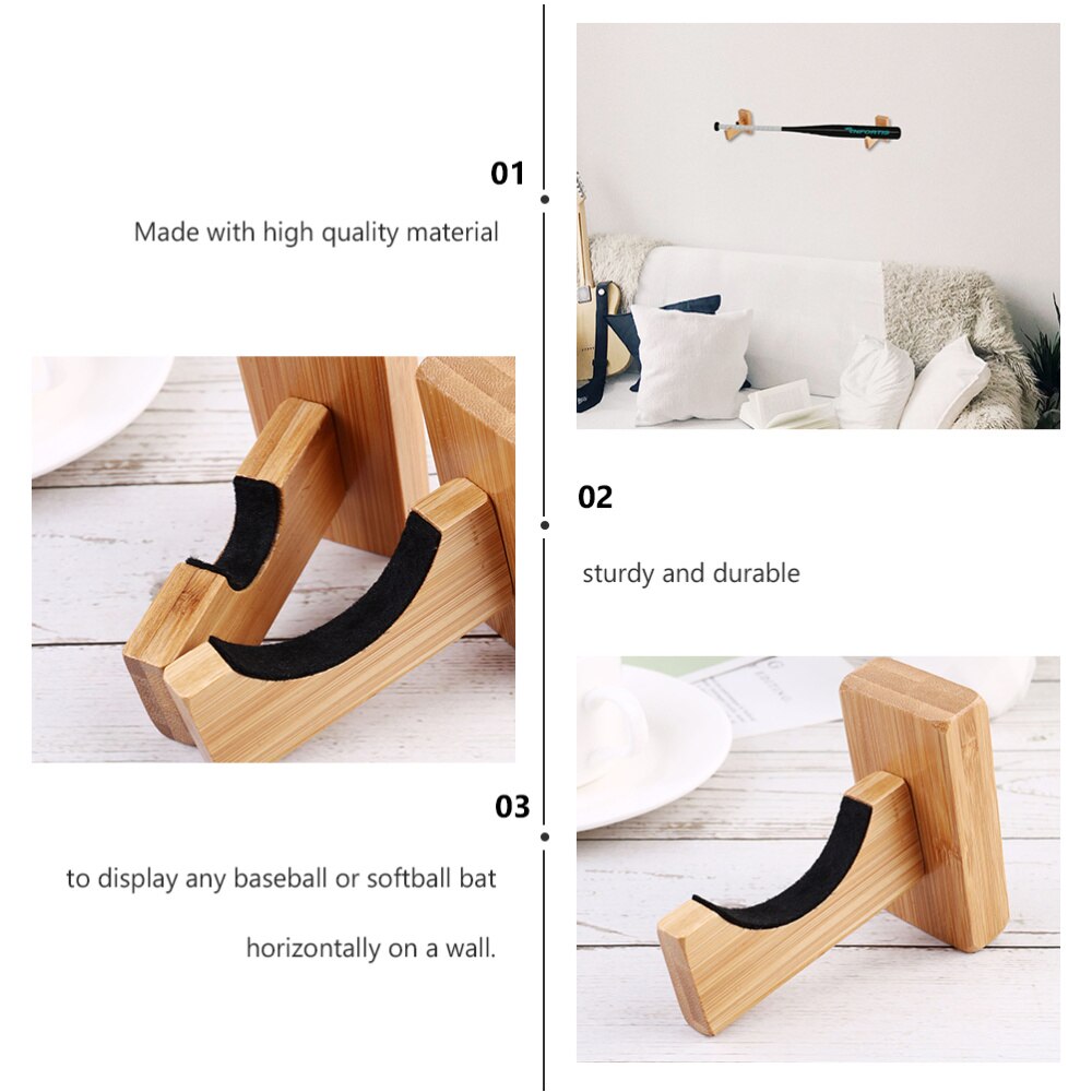2 Pair Baseball Bat Display Holder Horizontal Wood Baseball Bat Bracket Rack