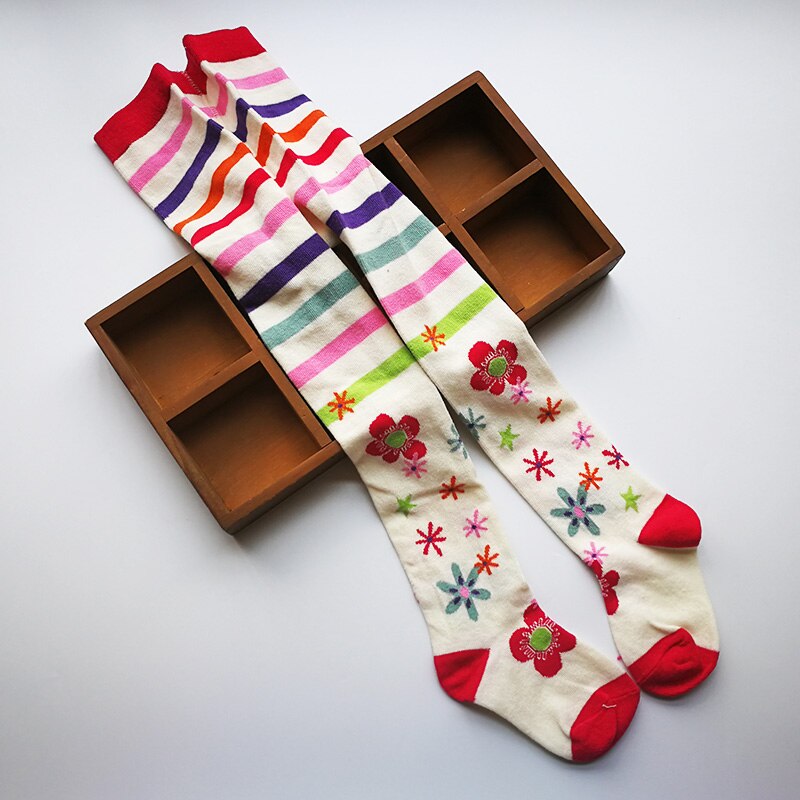 Herfst Baby Meisje Kinderen Bloem Panty Katoen Panty Voor Meisjes Kniehoge Sokken Kinderen Panty Panty Met Gestreepte