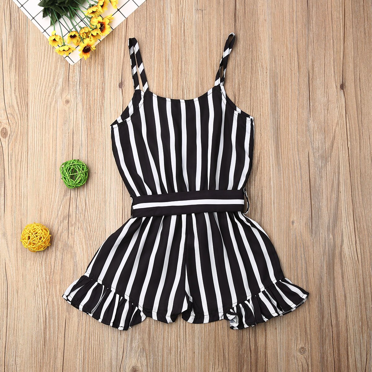 Combinaison d'été à rayures pour filles de 3 à 8 ans, décontractée, sans manches, salopette à simple boutonnage, Costumes pour enfants
