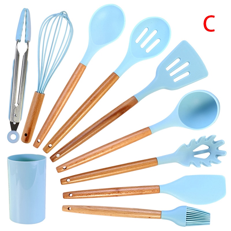 9/10/11/12Pcs Blue Silicone Kitchen Utensils Set Heat Resistant Nonstick Baking Cooking Tools Kitchenware Accessories: C