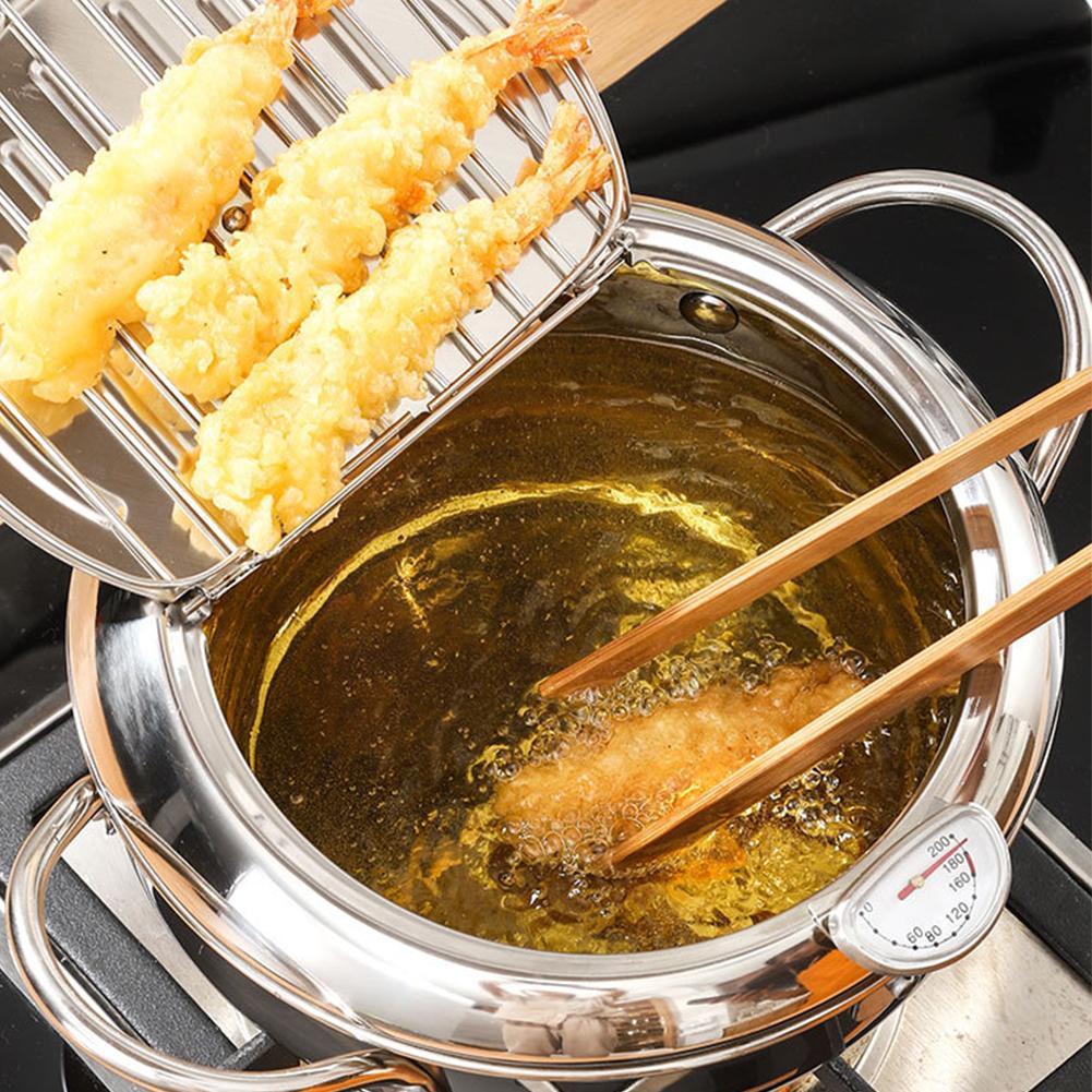 Japanese Deep Fryer With Thermometer And Lid 304 Steel Fryer Pan Fryer Frying Kitchen Oil Tempura Without Pan Fryer X2B9