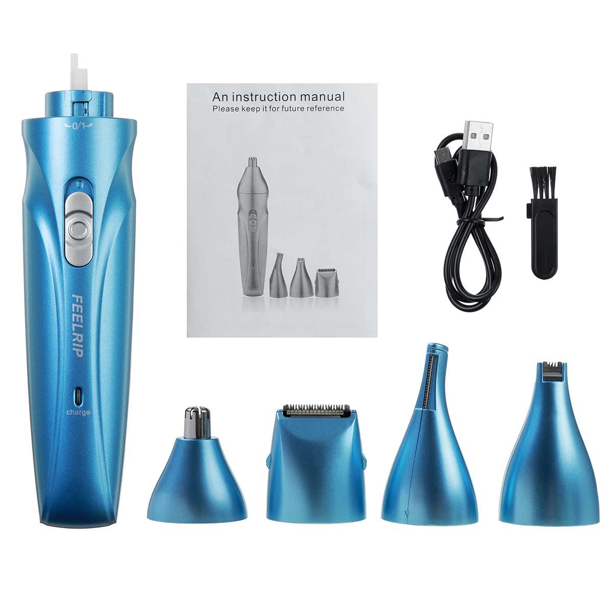 4-In-1 Oplaadbare Tondeuse Elektrische Tondeuse Neus Haar Snijmachine Met Draaibare Kop Man Vrouw razor Remover Kit: Blauw