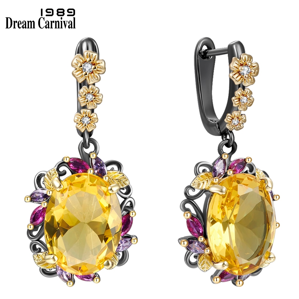 Dreamcarnival1989 fabuloso declaração brincos feminino elegante deslumbrante ouro zircônia aniversário flor pendurado jóias we4036g