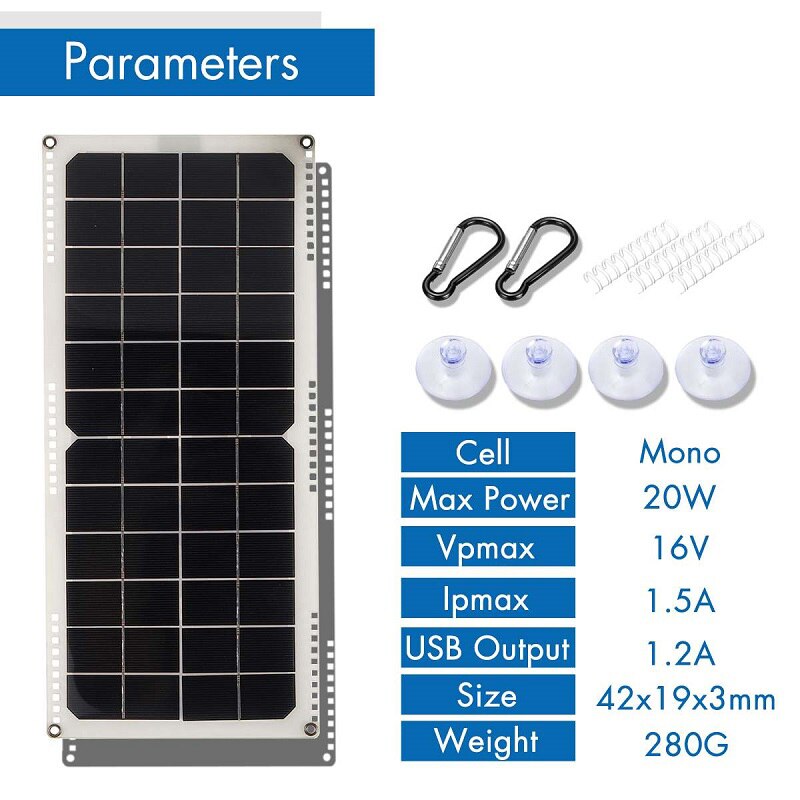 Solcellepanel 20w 12v semi-fleksibel monokrystallinsk solcelle modulkabel utendørs kontakt batterilader