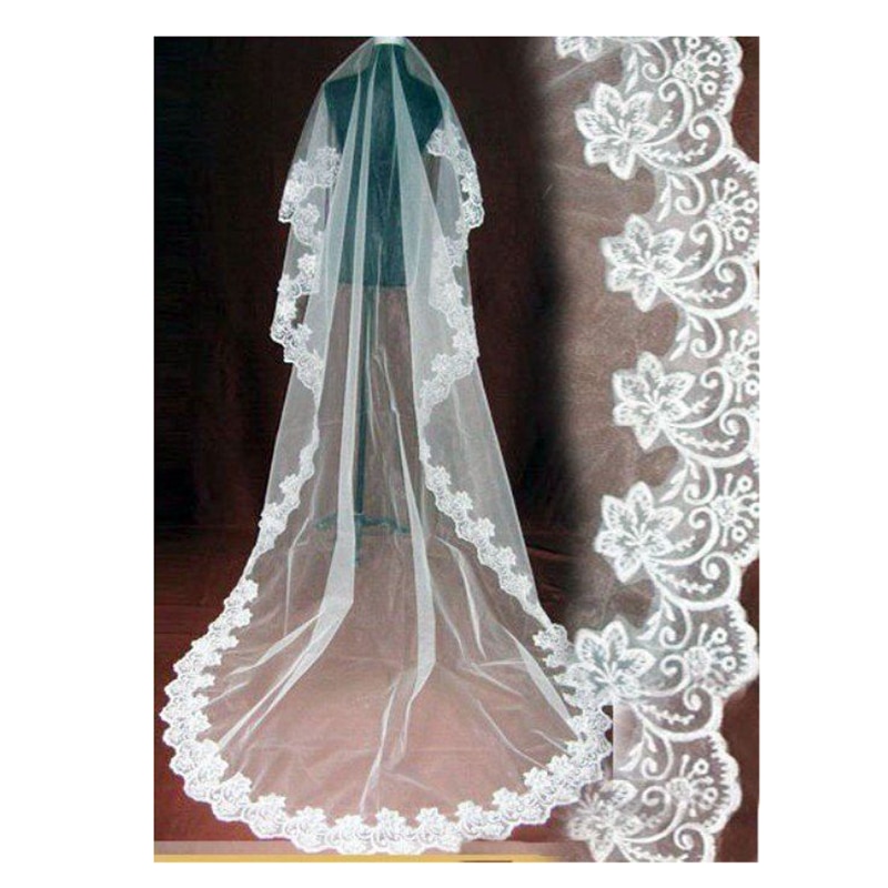 Bruiloft Sluier Lange 5 Meter 10 Meter Wit/Ivoor Bruid Lange Sluier Met Kant Edge Veu De Noiva Longo com Renda 5 Metros Velo Sposa