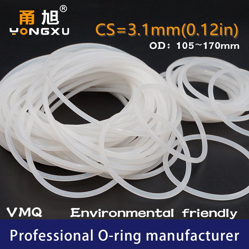 Weiß Silizium O-Ring Silikon CS 3,1mm Dicke OD105/110/120/130/135/140/150/170*3,1mm O Ring Dichtung Gummi Dichtung Ringe Unterlegscheibe
