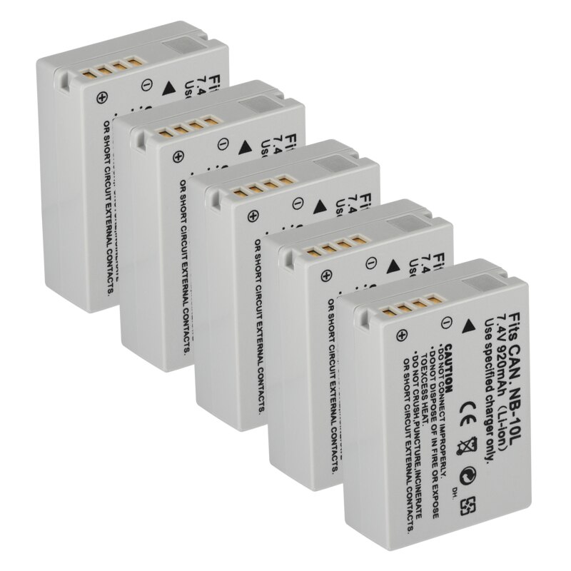 Nb -10l nb 10l nb10l batteri for canon  sx40 hs sx40hs sx50 hs sx50hs g1 x g15 g16 sx60 hs g3x kamerabatterier 920 mah: 5 batterier