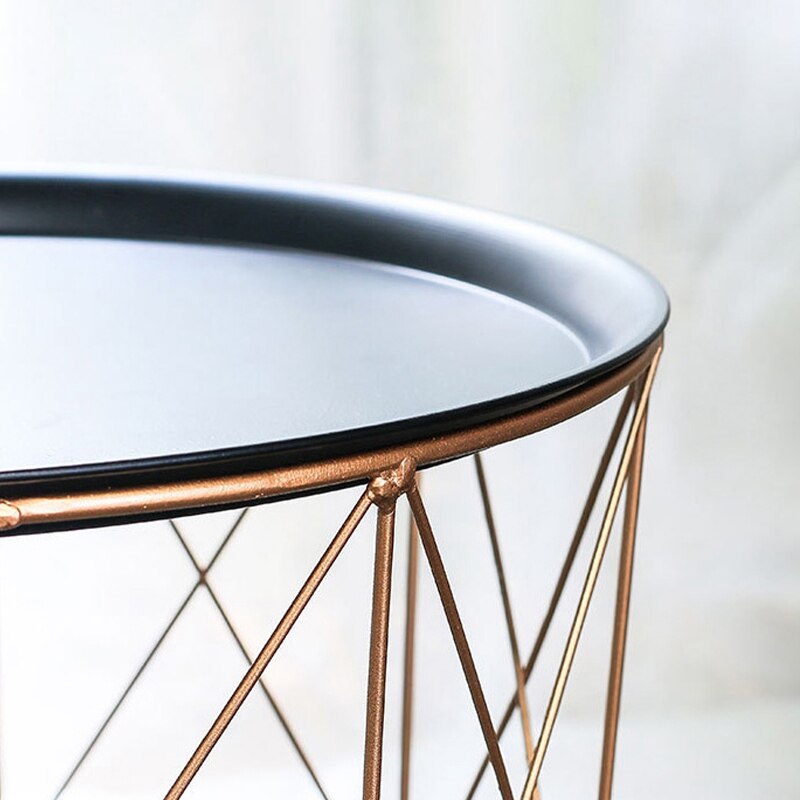 Moderne Goud Ronde Draad Metalen Opslag Mand Bijzettafel Slaapkamer Balkon Hoek Thee Tafel