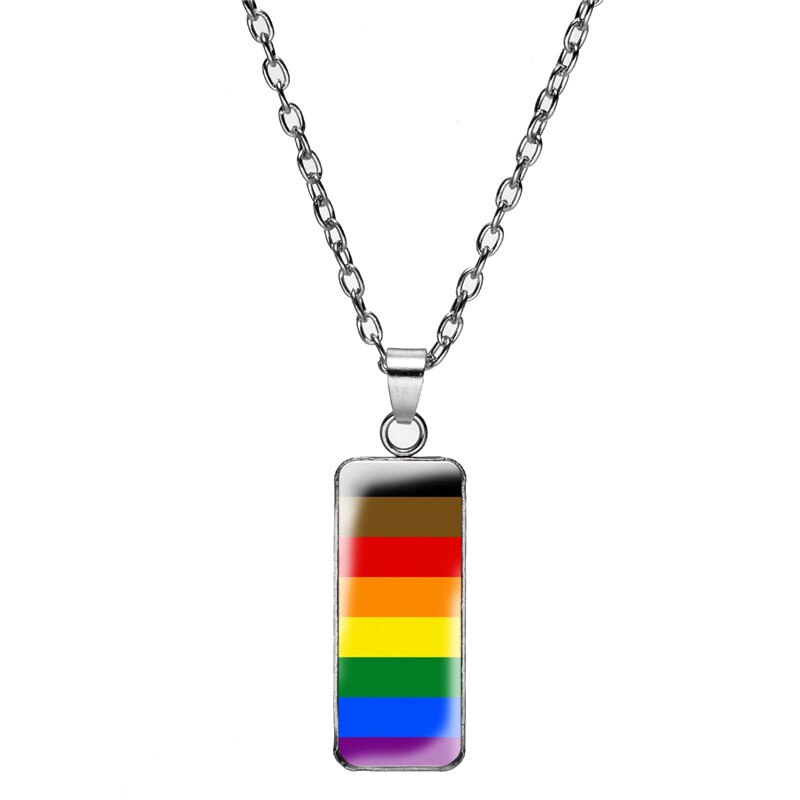 Lgbt Gay Pride Flags Necklace they Theirs Pronouns Rainbow Pride Flag Necklaces Pendant Art Print Rectangular Jewelry лгбт: Style 15