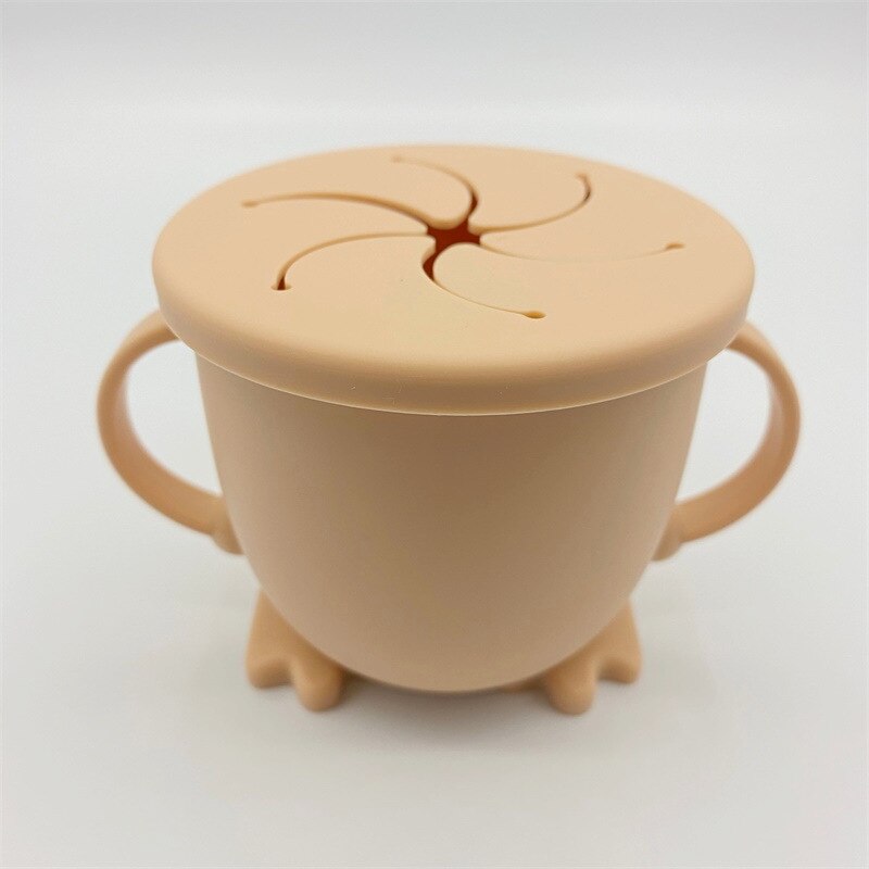 2-In-1 Snack Cup Babytraining Drinkbeker Siliconen Peuter Morsbestendig Sippy Cup Met Deksels Niveau Indicator baby Open Cup: Khaki