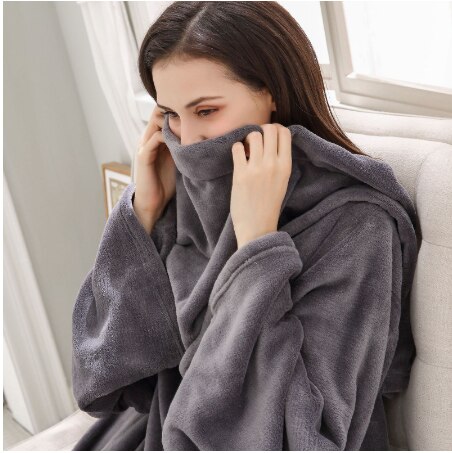 Warme Deken Lange Coral Fleece Deken Met Mouwen Coral Fleece Pocket Deken Volwassen Winter Wassen Flanel Dekens Gewaad