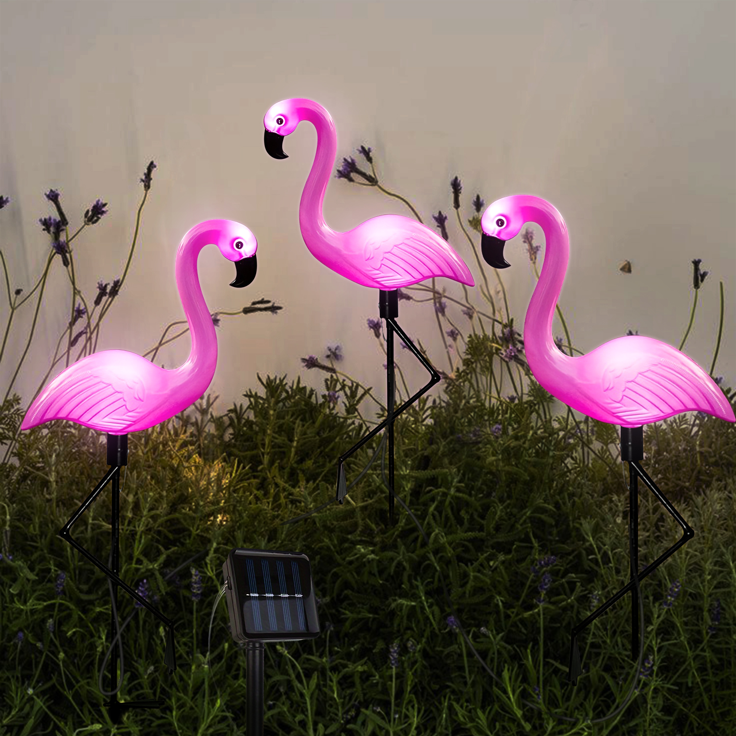Luces solares de jardín con flamencos, luces decorativas impermeables y a prueba de viento, decoración festiva para fiestas, luces de ambiente, 1 ud./3 uds.
