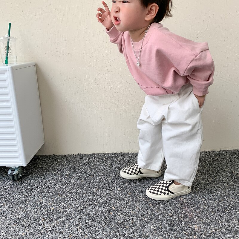 2022 Lente Koreaanse Stijl Baby Kids Witte Kleur Broek Unisex Kids Losse Casual Broek