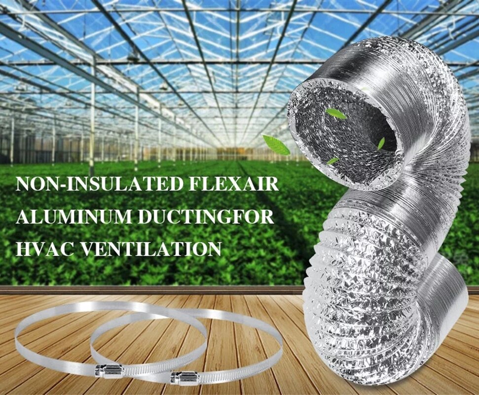 6 Inch 25 Feet Air Aluminum Ducting Non-Insulated Flex Dryer Vent Hose HVAC Flexible Ventilation w/ 2 Clamps Hook Up Kit