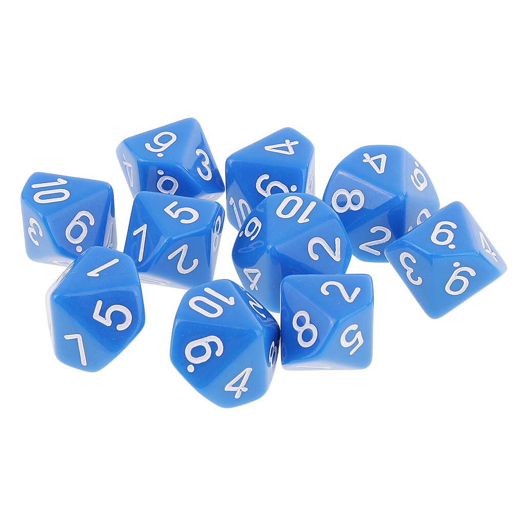 Magideal 10Pcs 10 Zijdige Dobbelstenen D10 Polyhedrale Dobbelstenen Voor Games Wit: Blue