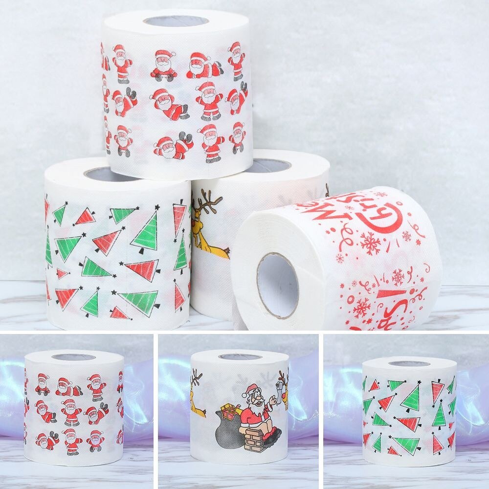 Rollo navideño de papel higiénico de Minch, rollo de papel para baño de Santa Claus, suministros navideños, rollo de papel para decoración navideña, 2 capas, 10x10 cm