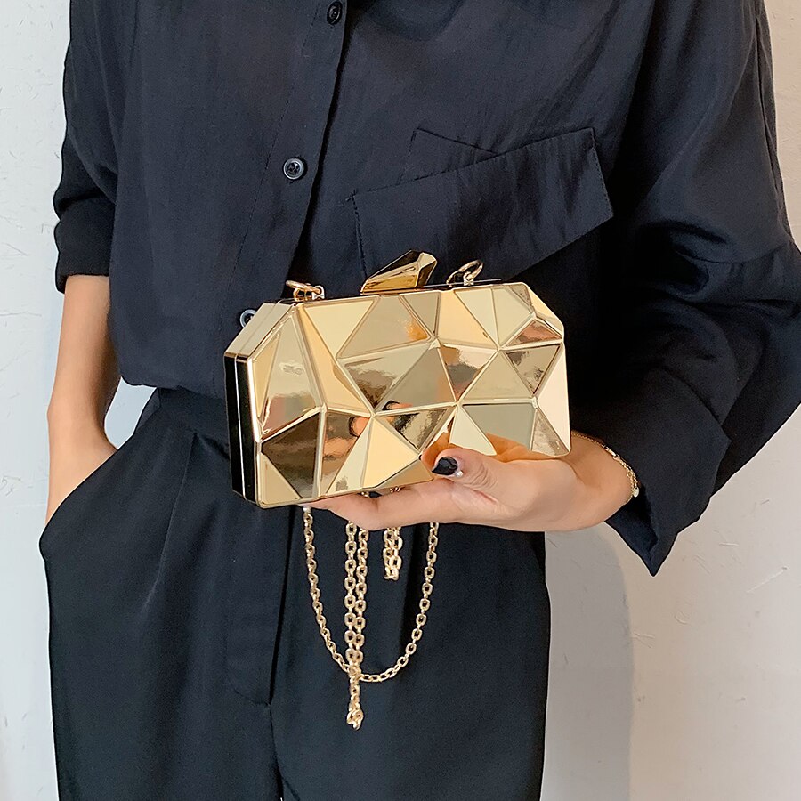 Kvinders #39 tasker til kvinder clutches geometrisk mini fest aftenpung crossbody skuldertaske guld box clutch