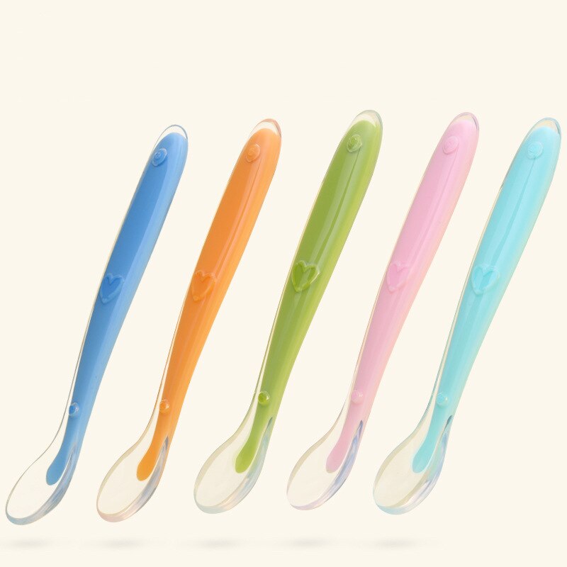 Baby Zachte Siliconen Lepel Snoep Kleur Baby Peuter Kinderen Leren Voedsel Babyvoeding Gereedschap Veilig Temperatuur Sensing Lepel 1 Pc