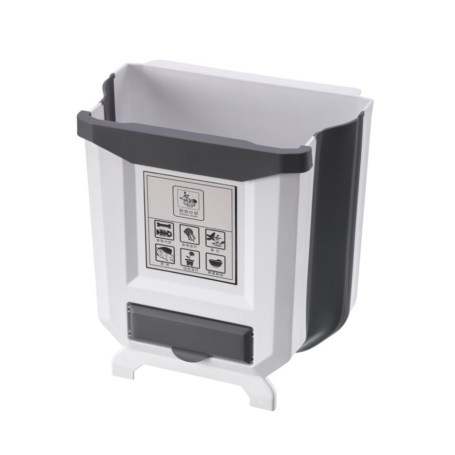 Cubo de basura plegable para cocina, cesta de almacenamiento para basura, porta bolsa de basura, cubo de basura de coche: white
