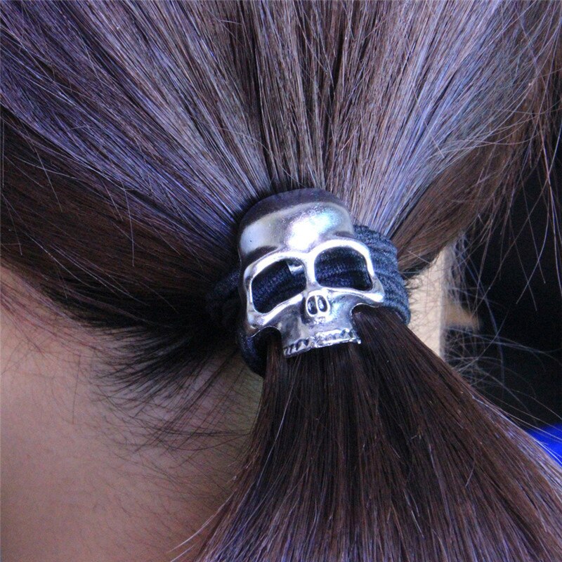 1 coletero gótico Punk para mujer, cuerda para el pelo con forma de calavera de cuervo, banda elástica cabello, goma para el pelo, accesorios para el cabello para niña y mujer