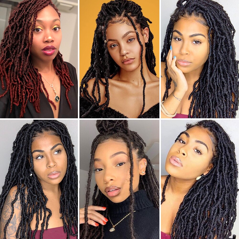 Pelo trenzado rizado negro de 18 pulgadas, 21 hebras, Afro, rizado Nu, Locs de imitación, ganchillo, degradado sintético, para mujeres negras