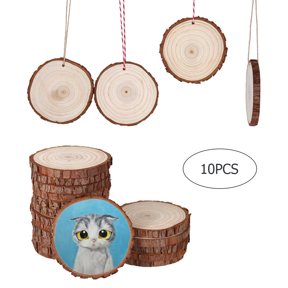 10Pcs Christmas Wood Log Circle Wood Discs DIY Crafts Wedding Centerpieces Christmas Tree Hanging Ornament