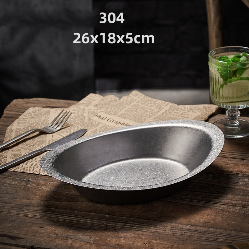 304 ronde vintage dessertbord Creatieve steak Pastaplaat Roestvrij staal Eettafel Taartbak Ondiepe borden set Japanse gerechten: Champagne