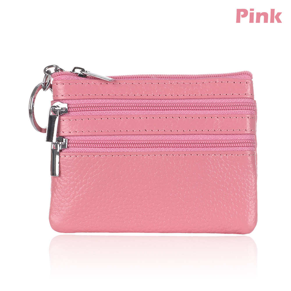 1Pcs Unisex PU Leder Kleine Geldbörse Neue Weiche Feste Kupplung Handtasche Bequem Platz Brieftasche Karte Schlüssel Ring beutel: Rosa