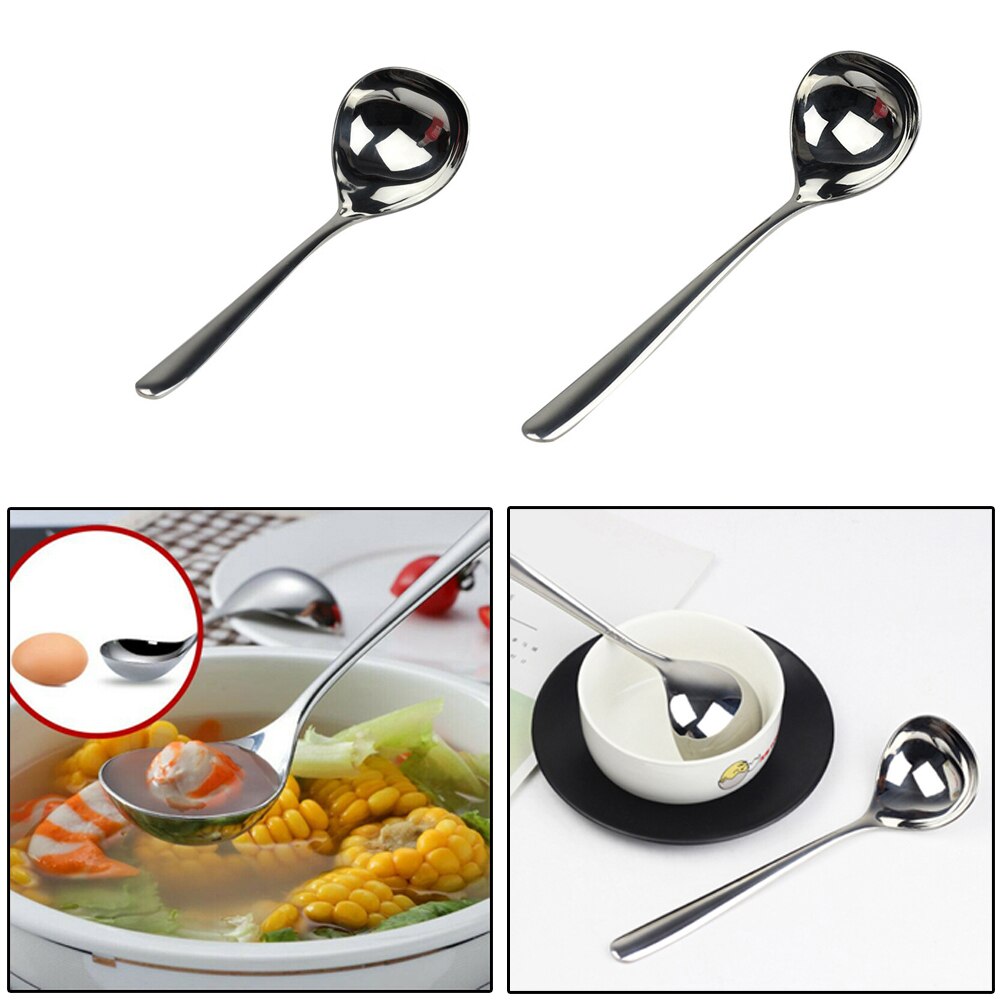 Long Handle Korean Rice Soup Spoon Stainless Steel Round Dinner Spoons Flatware Stainless steel spoon