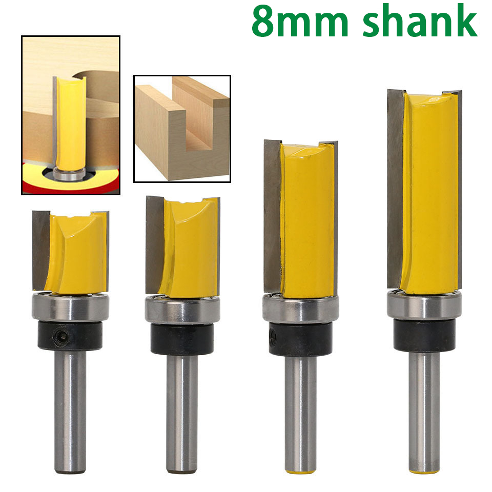 8mm -skaftet, flush trim mønster skabelon fræser bit sæt træ top leje fræser værktøj træbearbejdning fræser