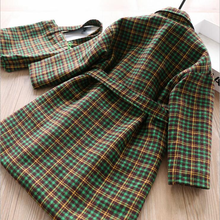 Trench Coat For Girls Autumn Winter Plaaid Coats And Bag High-grade Double-breasted Windbreaker Coat