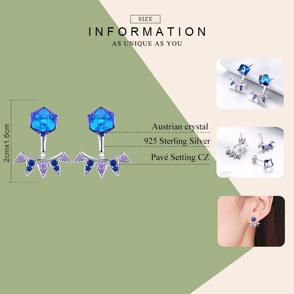 BAMOER Authentieke 925 Sterling Silver Blue Vierkante Geometrische Prachtige Stud Oorbellen Vrouwen Vintage Zilveren Sieraden SCE544