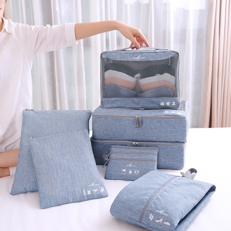 Portable Travel Bags Pouchs Set Storage Bag Suitcase Clothes Cosmetic Organizer Luggage Packing Laundry Accessories Supplies