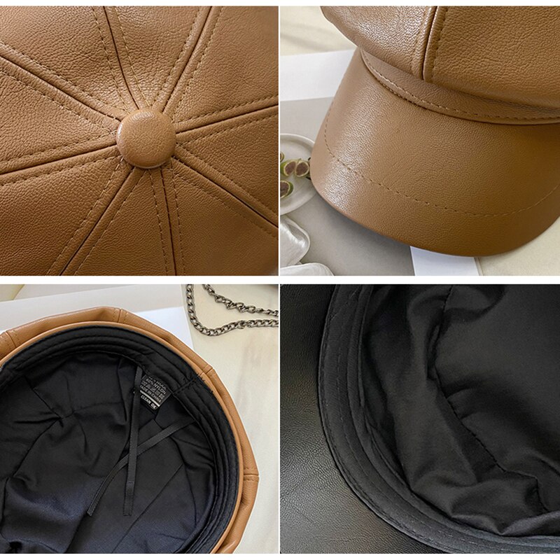 Gorra plana panadero PU newsboy cabble gatsby sombreros de golf para hombres y mujeres 4 colores