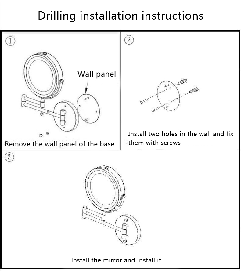LED Double Sided Makeup Vanity Mirror Wall Mount 10x Magnification Swivel Extension Mirror 35.5 x 23.5 x 8.5cm TB