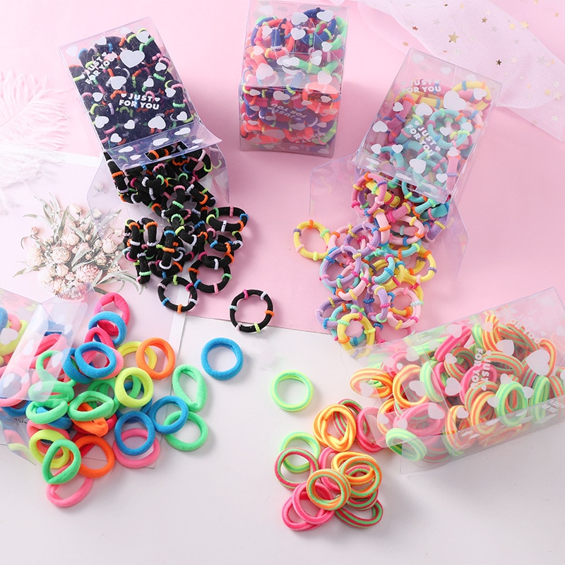 50 pçs/set bonito menina do bebê amor encaixotado dos desenhos animados não ferir o anel de cabelo cabeça corda do cabelo do bebê corda de borracha acessórios de cabelo