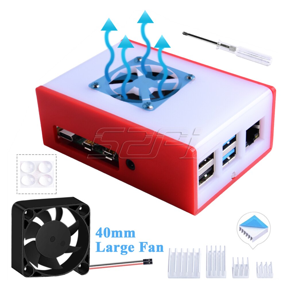 52Pi Acrylic Case Plastic Enclosure Shell Cover Blue / Red / Green with Large 4010 Cooling Fan Heat Sinks for Raspberry Pi 4B: Red