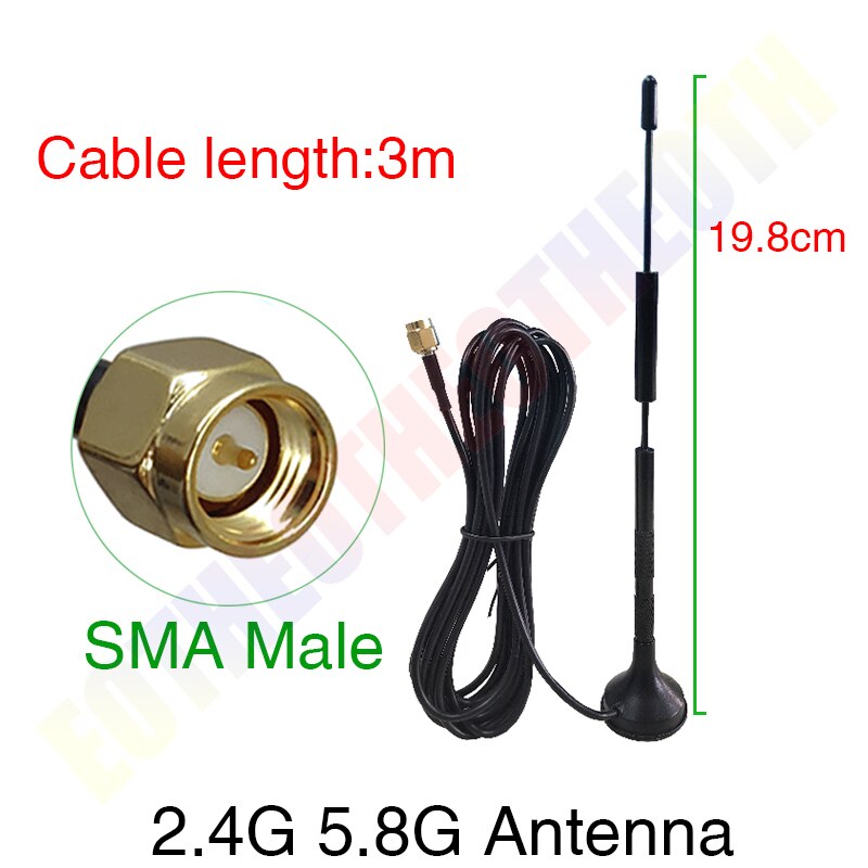 EOTH 1 2pcs 2.4g 5.8g antenna Magnetic base 12dbi sma male Pure copper wlan wifi dual band antene router antena 3m RG174 cable