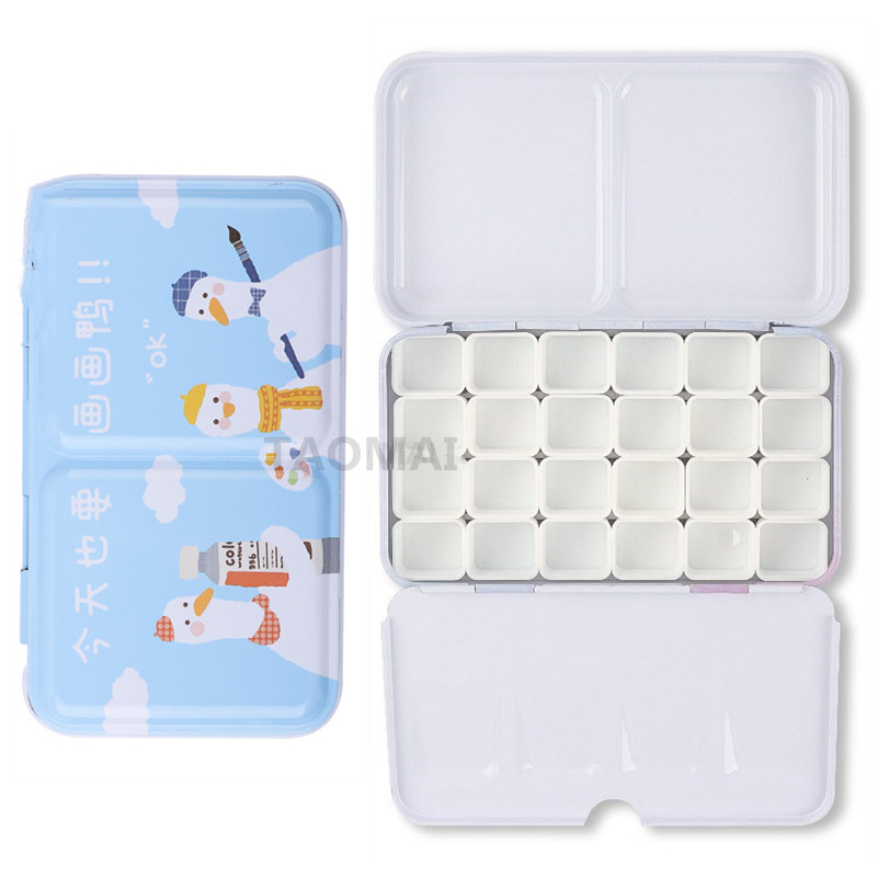 Portable Watercolor Paint Metal Empty Box Palette With 24 Grids Watercolor Paint Storage Tools Painting Art Supplies
