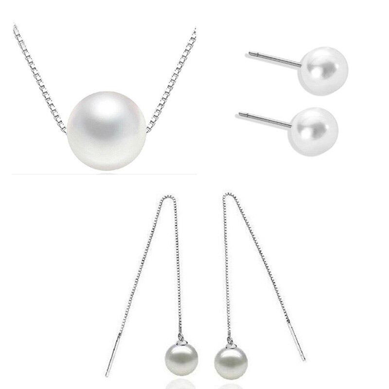 MEYRROYU 925 Sterling Silber Halskette Ohrringe Perle Anhänger Schmuck einstellen Dame, Verlobung, Hochzeit Cерьги Oжерелье: 7