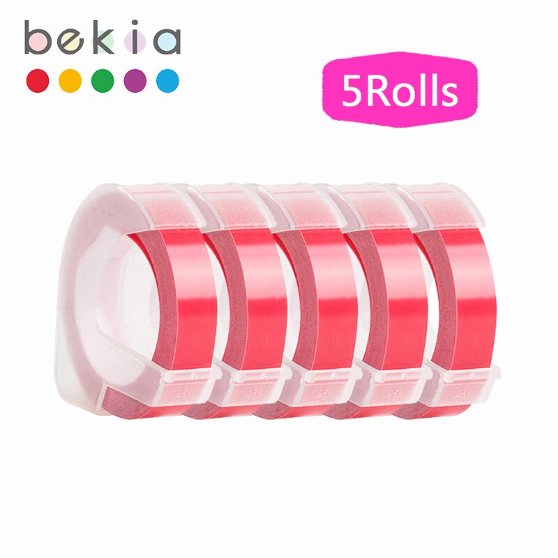 5 rolek 9mm 3D tłoczenie taśmy etykietowe kompatybilny Dymo drukarka etykiet do maszyn do pisania i taśmy do Dymo 1540 1880 1610 12965 Motex E101 202: White on Pink