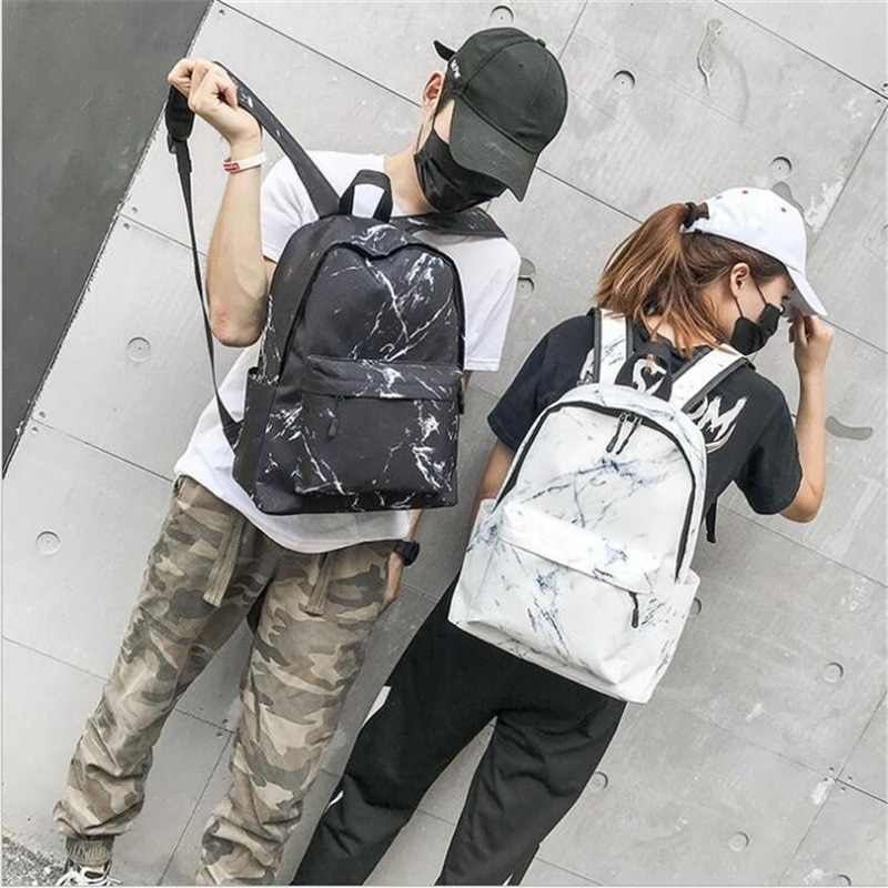 Women Teenager Backpack Boys Girls Marble Stone Print Backpack Rucksack Canvas Shoulder Bag School Backpack Mochila Feminina