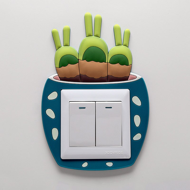 Cactus de dibujos animados fluorescentes, pegatinas para interruptor de pared, decoración para habitación de bebé, interruptor de luz luminoso, decoraciones de pared 3d: 03