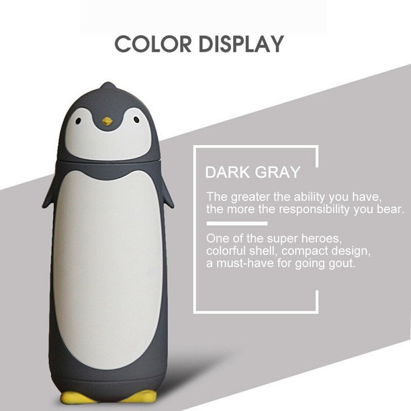 Termo de acero inoxidable con forma de pingüino, jarra termo, taza, viaje, café, anticaída, portátil,: gray