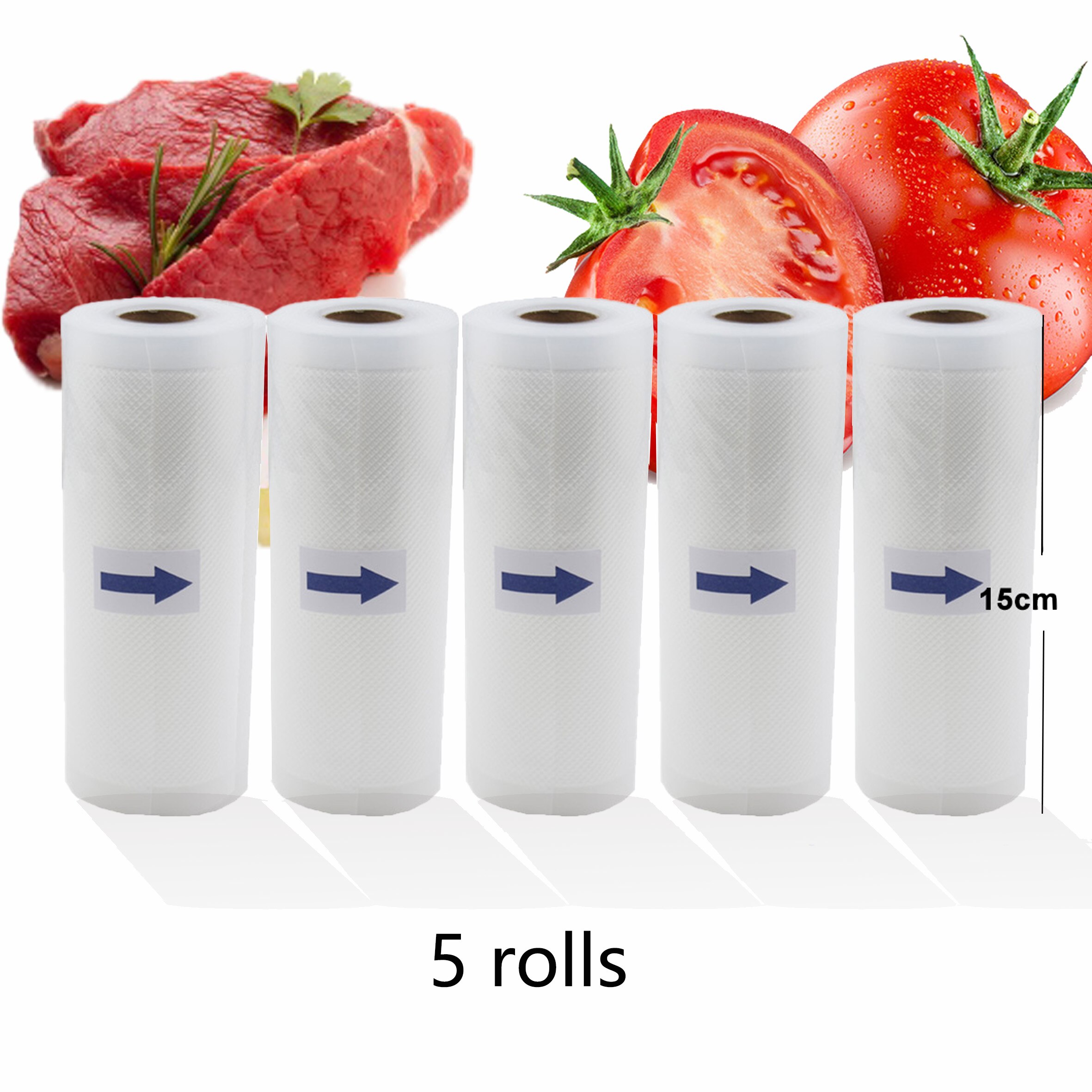 Bolsas de almacenamiento al vacío sin BPA, máquina selladora de película, envasado al vacío de alimentos frescos, larga duración, 15cm x 500cm, 5 rollos por lote: 5Rolls 15cm