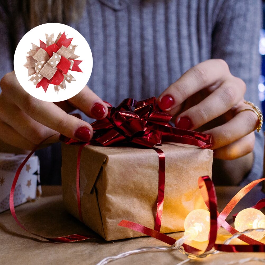 1pc Handmade Christmas Bows Christmas Trees Decor Boxes Ornaments Red