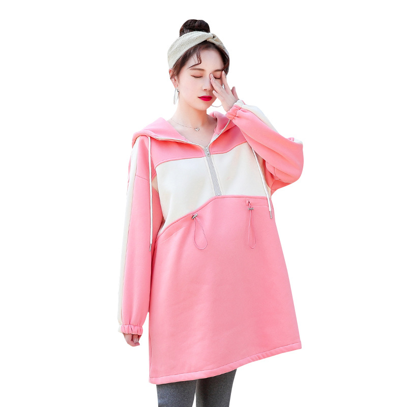 Plus velours mi-long grossesse sweat à capuche enceinte haut pour femme vêtements d'hiver pour la grossesse vêtements de maternité en vrac