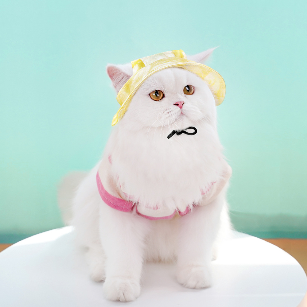 Gorros para perros y gatos con cuerda ajustable, sombrero para mascotas pequeñas y medianas, sombrero para cachorros, accesorios para perros pequeños: L / YELLOW